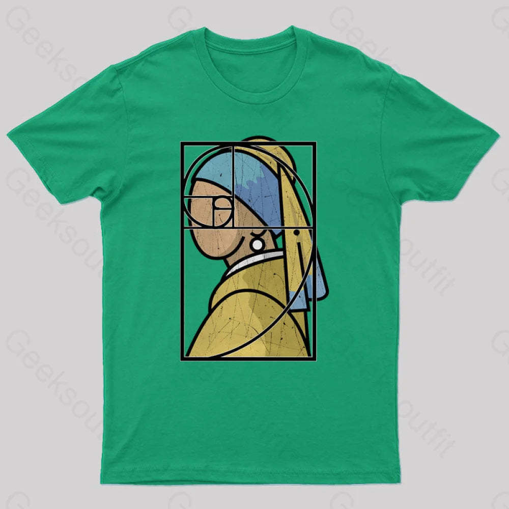 Fibonacci Girl With A Pearl Earring Geek T-Shirt Green / S