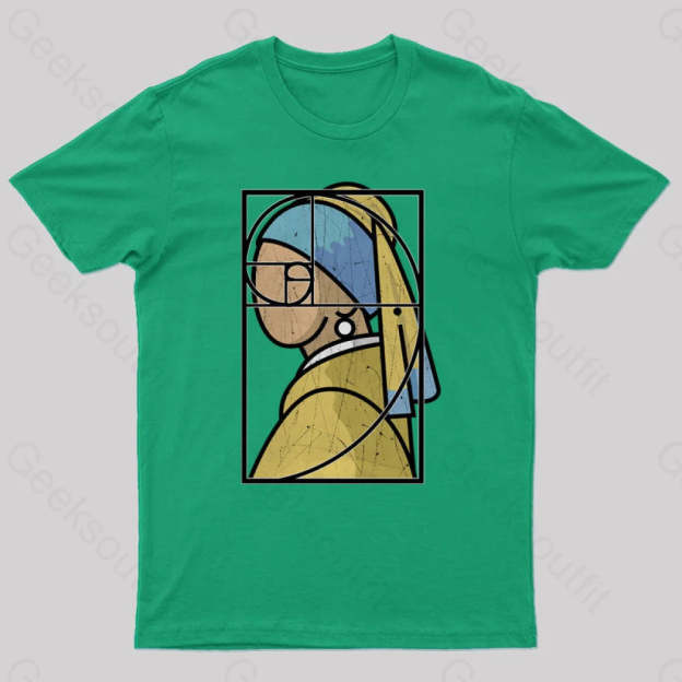 Fibonacci Girl With A Pearl Earring Geek T-Shirt Green / S