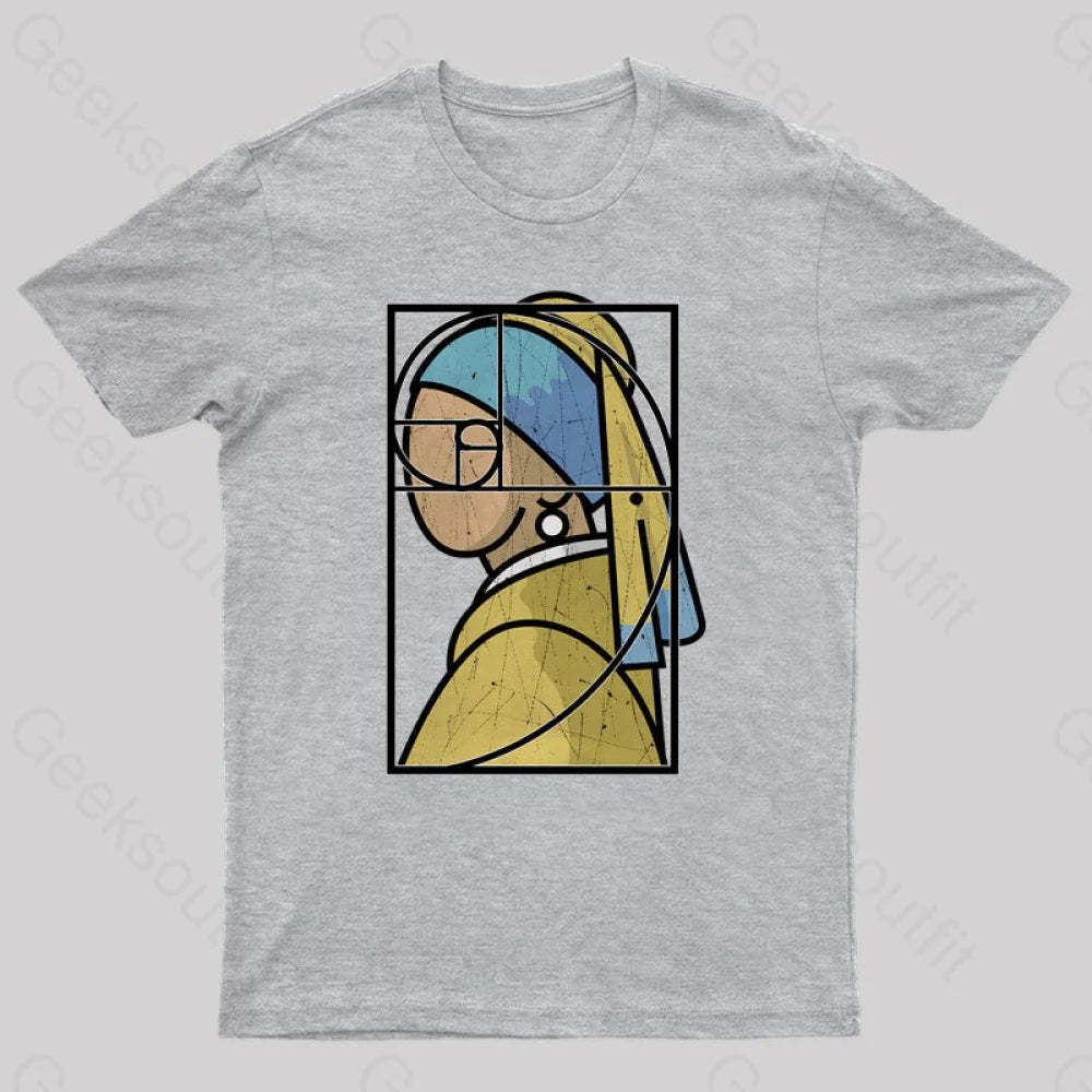 Fibonacci Girl With A Pearl Earring Geek T-Shirt Grey / S