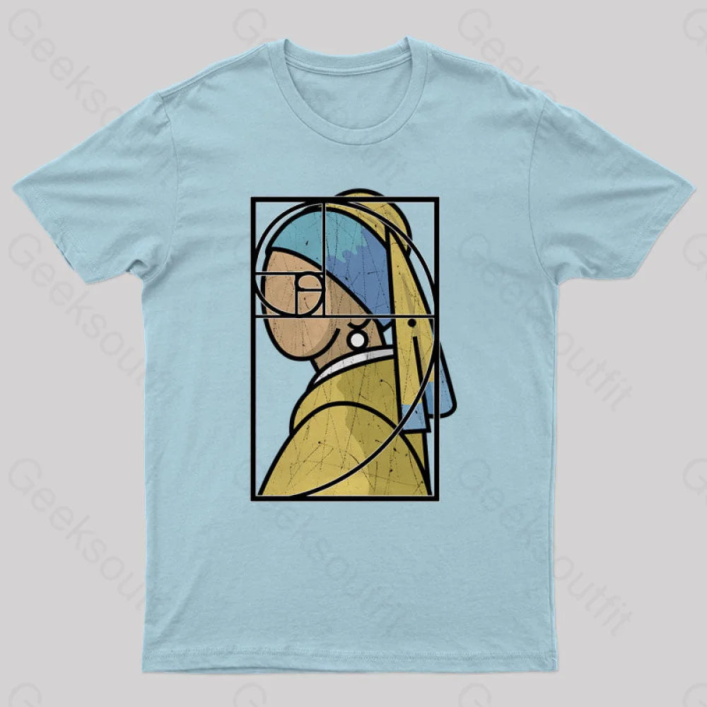 Fibonacci Girl With A Pearl Earring Geek T-Shirt Light Blue / S