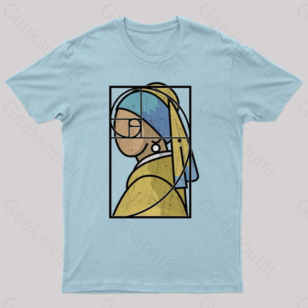 Fibonacci Girl With A Pearl Earring Geek T-Shirt Light Blue / S