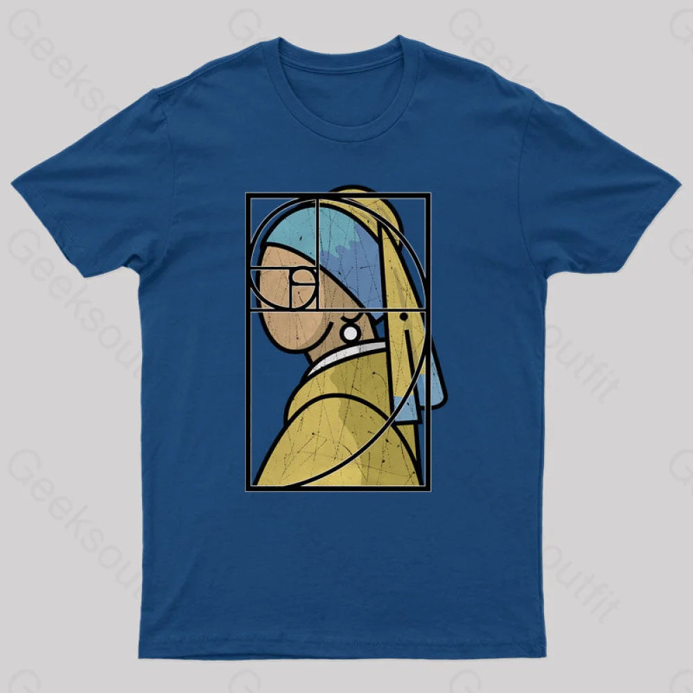 Fibonacci Girl With A Pearl Earring Geek T-Shirt Navy / S