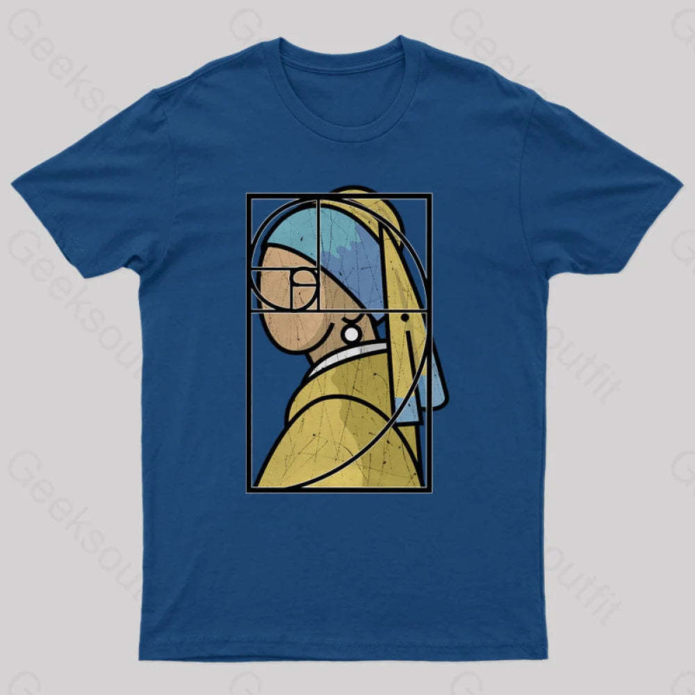 Fibonacci Girl With A Pearl Earring Geek T-Shirt Navy / S