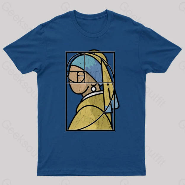 Fibonacci Girl With A Pearl Earring Geek T-Shirt Navy / S
