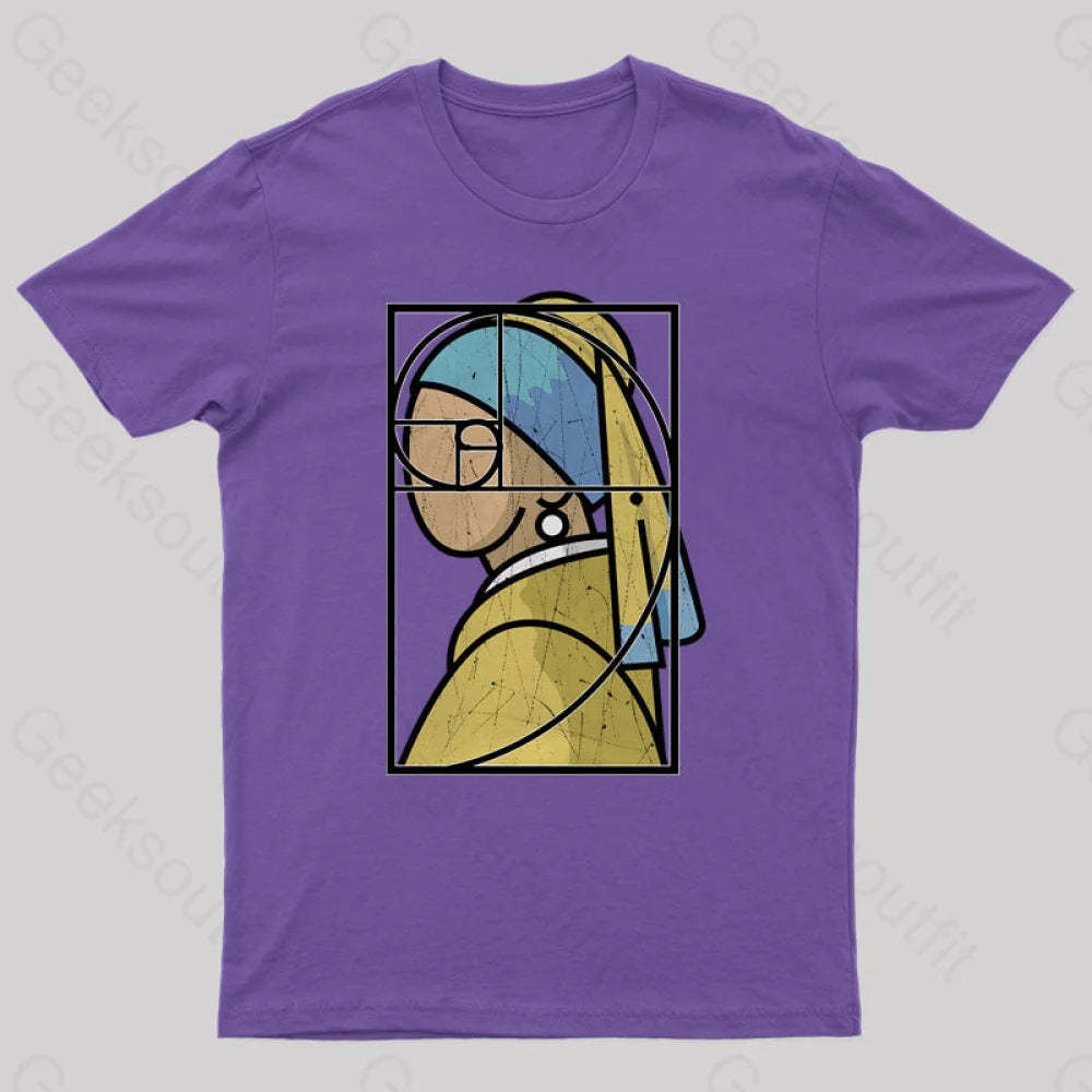 Fibonacci Girl With A Pearl Earring Geek T-Shirt Purple / S