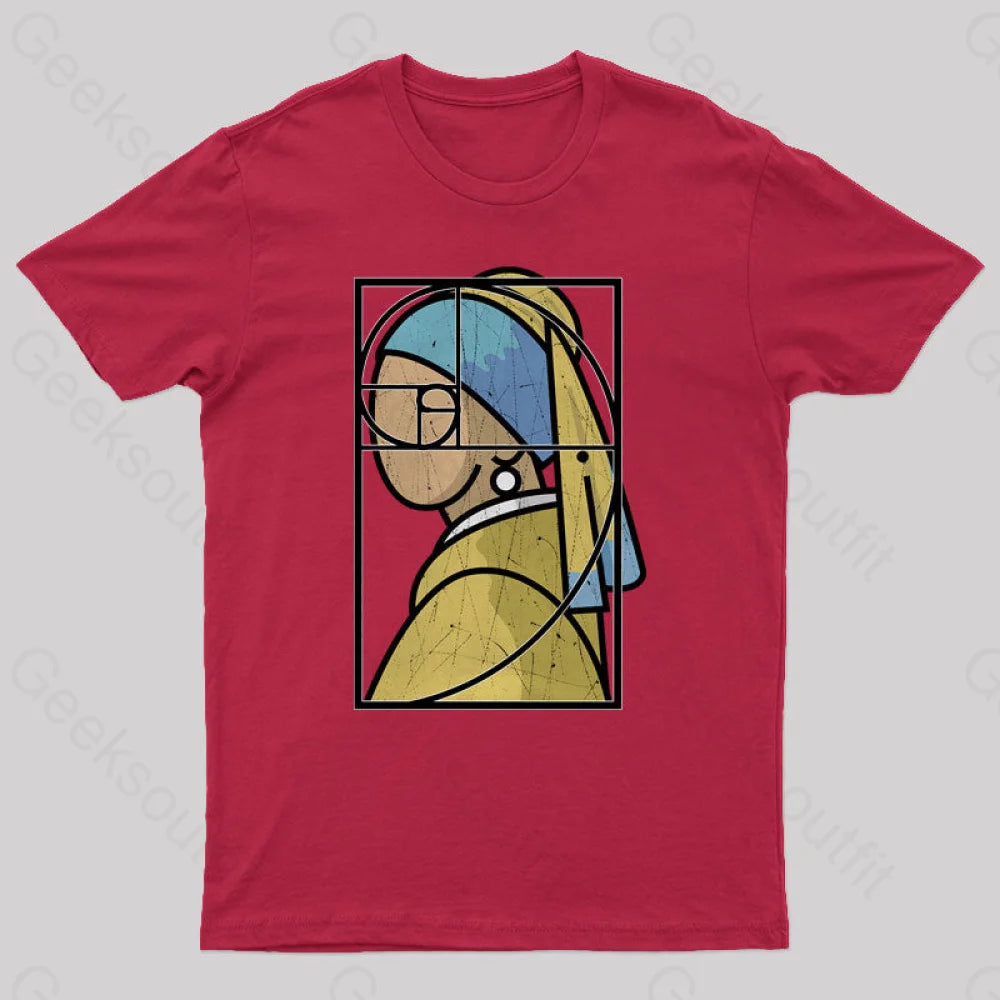 Fibonacci Girl With A Pearl Earring Geek T-Shirt Red / S