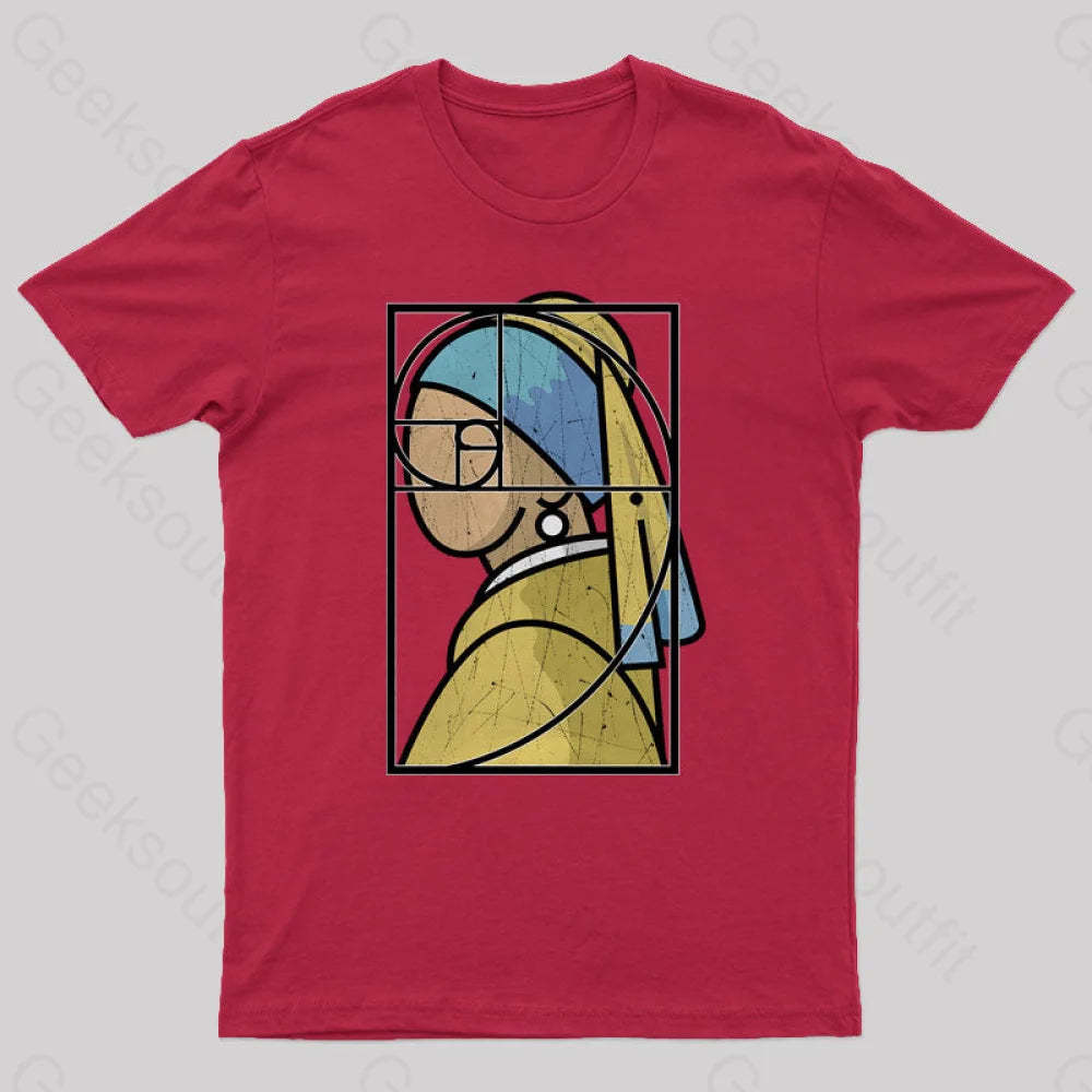 Fibonacci Girl With A Pearl Earring Geek T-Shirt Red / S