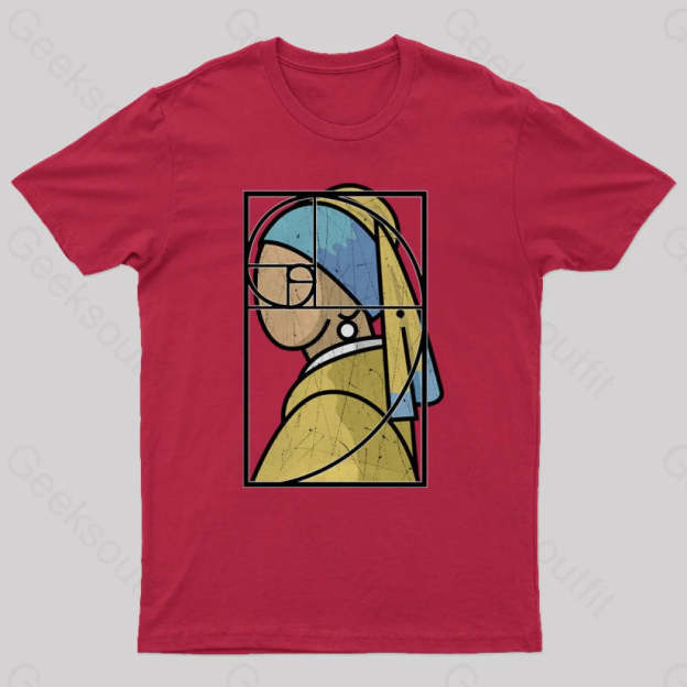 Fibonacci Girl With A Pearl Earring Geek T-Shirt Red / S