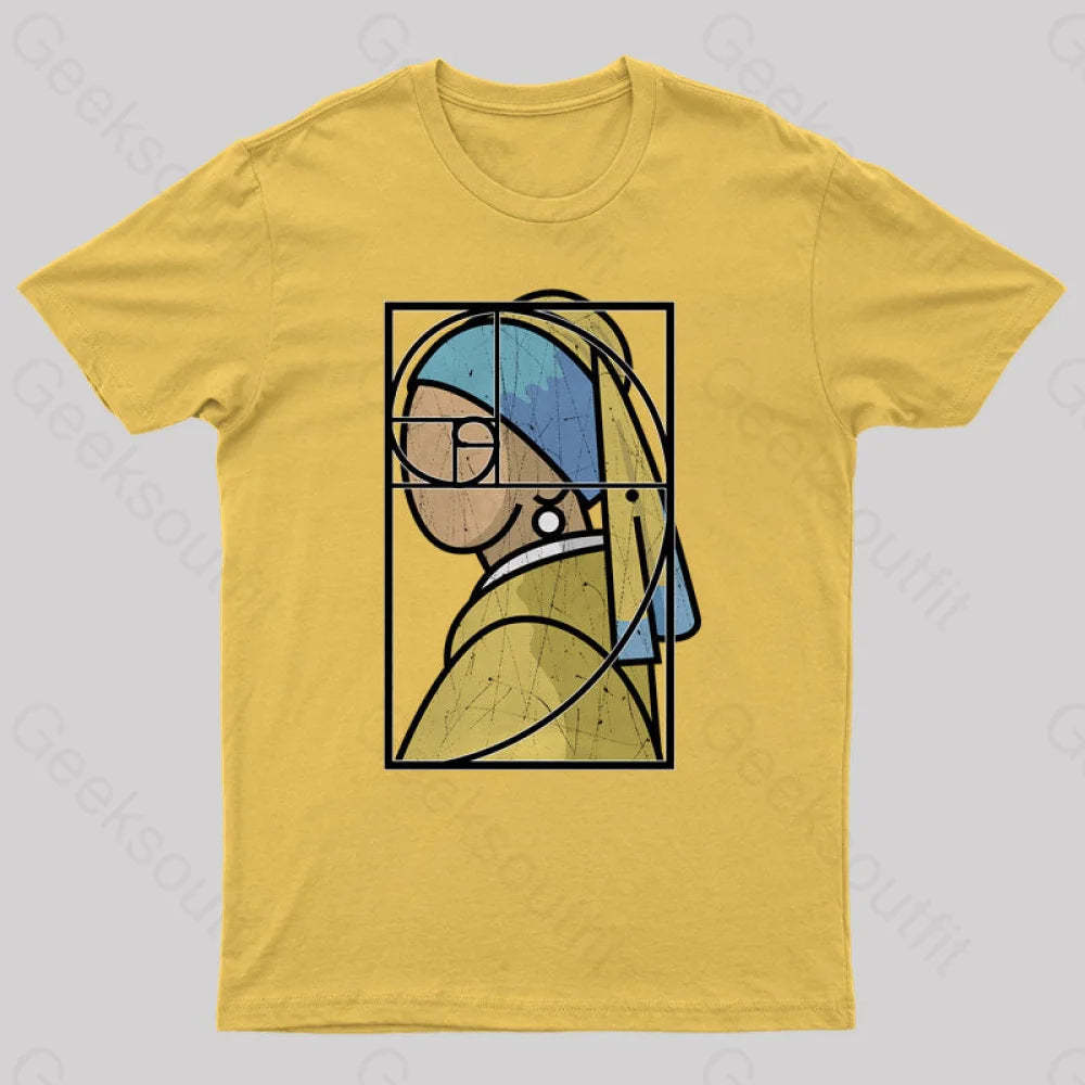 Fibonacci Girl With A Pearl Earring Geek T-Shirt Yellow / S