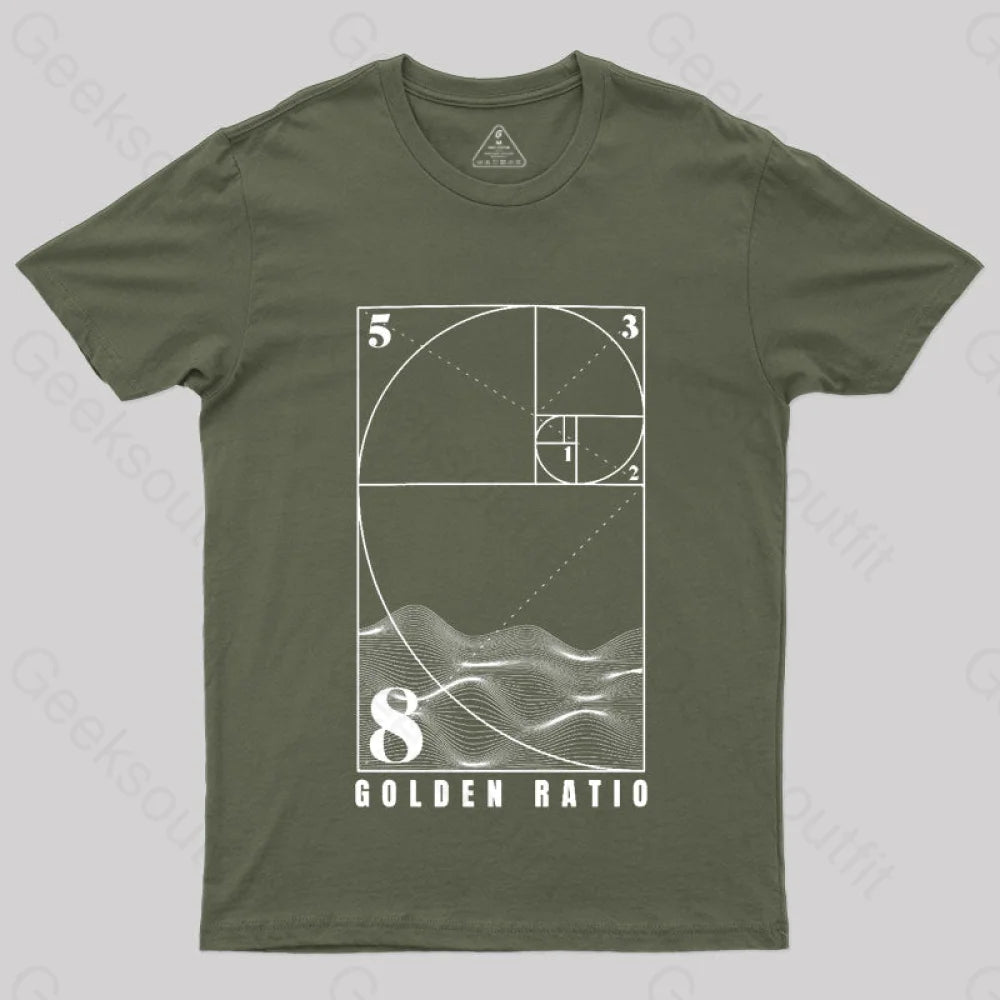 Fibonacci Golden Ratio Mathematics T-Shirt Army Green / S
