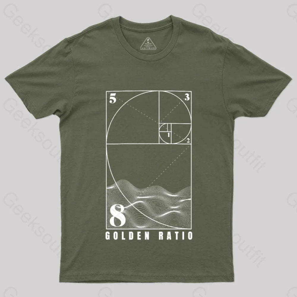 Fibonacci Golden Ratio Mathematics T-Shirt Army Green / S
