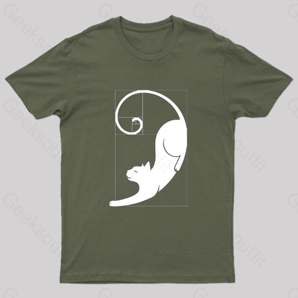 Fibonacci Kitty T-Shirt Army Green / S