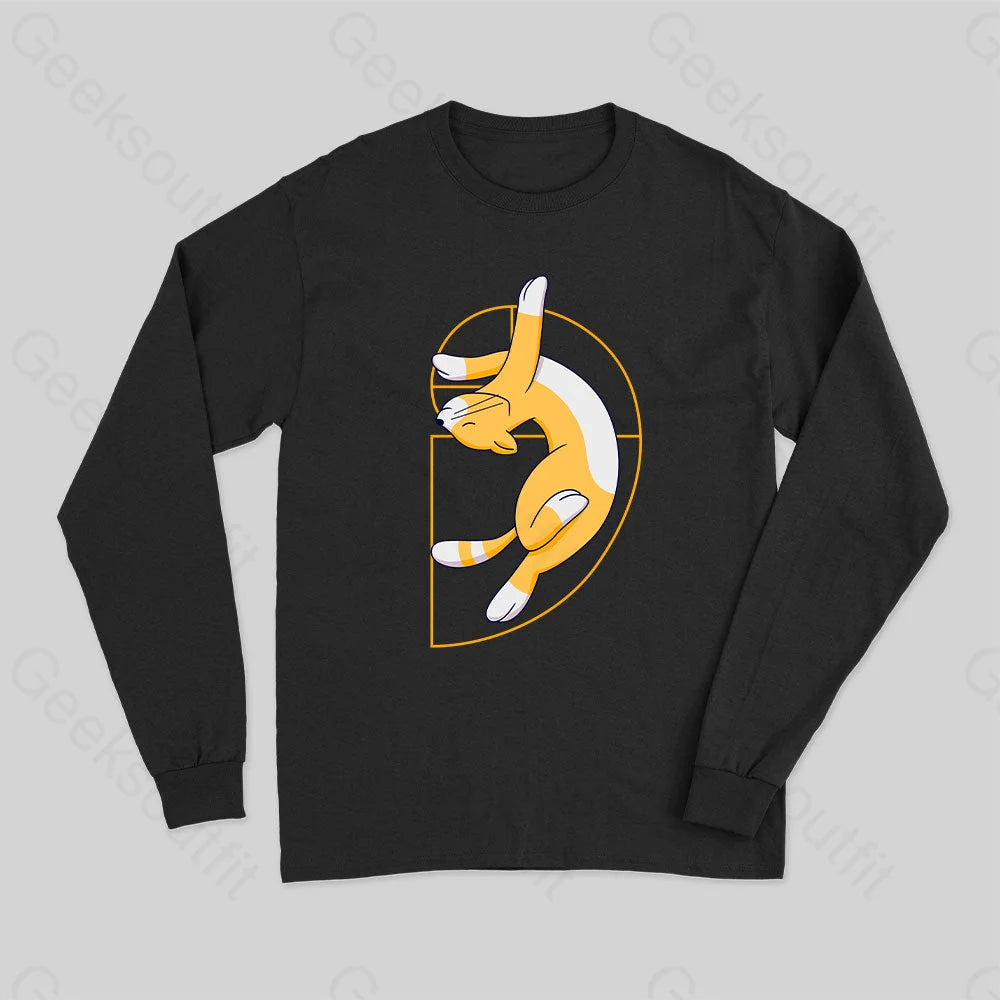 Fibonacci Spiral Cat Long Sleeve T-Shirt Black / S