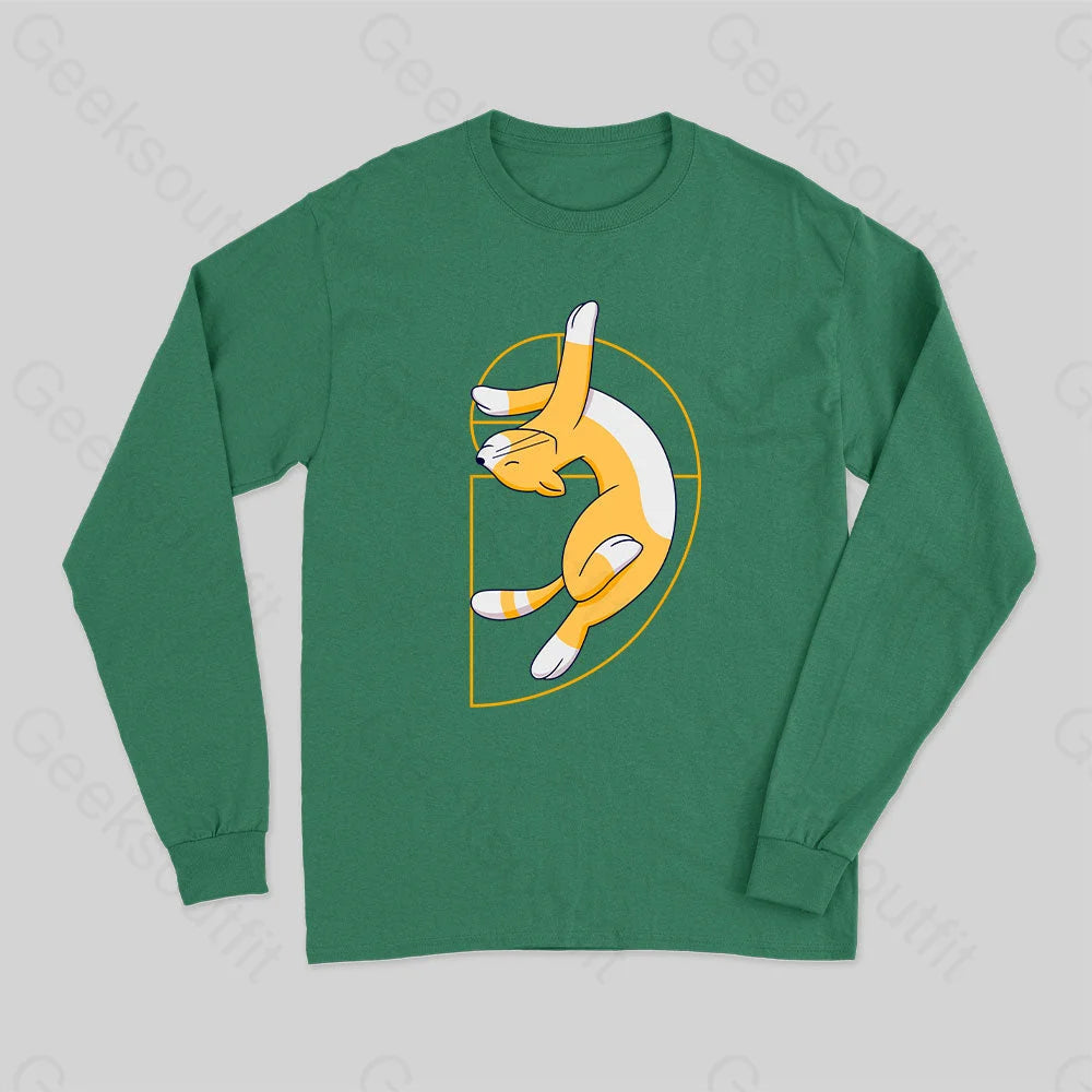 Fibonacci Spiral Cat Long Sleeve T-Shirt Green / S