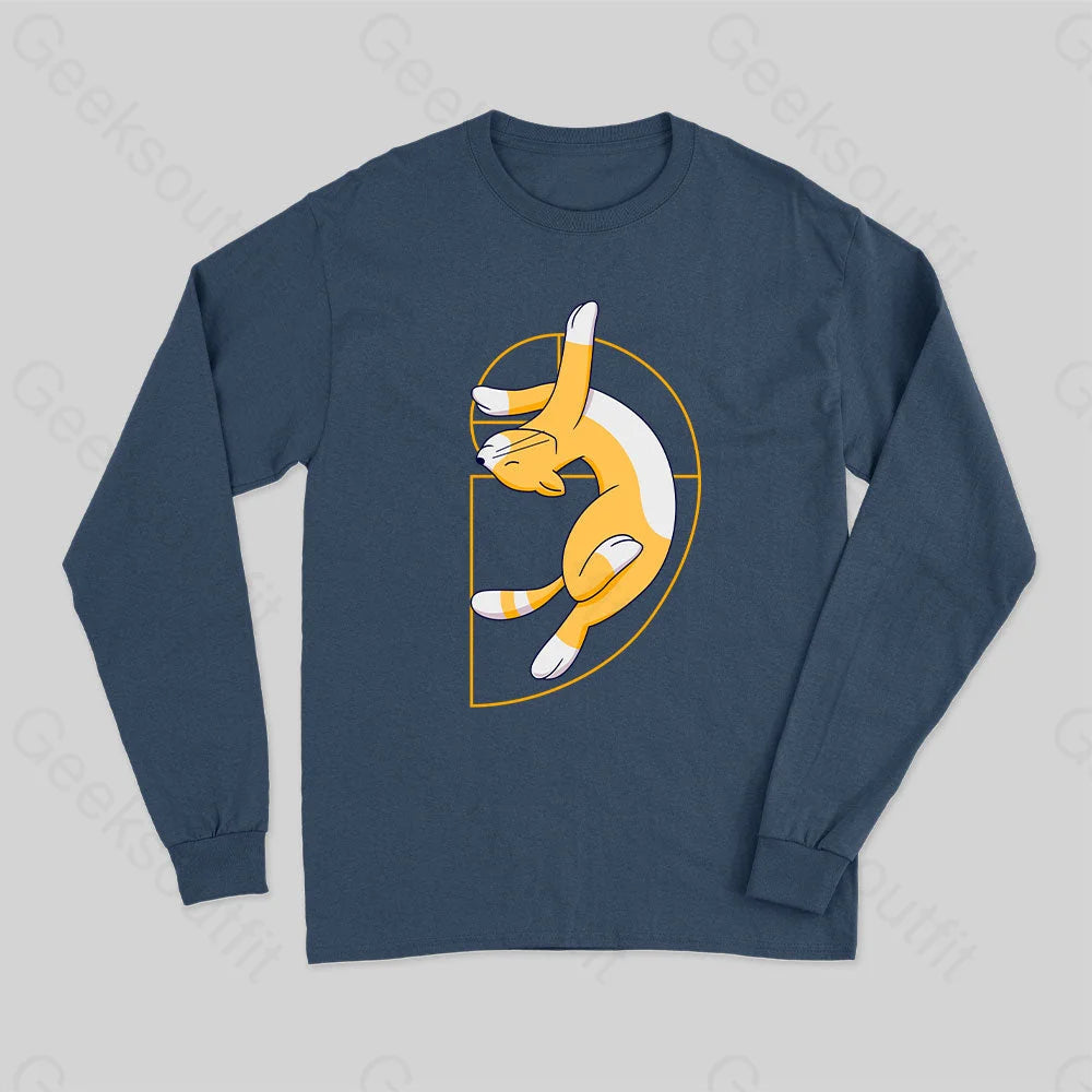 Fibonacci Spiral Cat Long Sleeve T-Shirt Navy / S