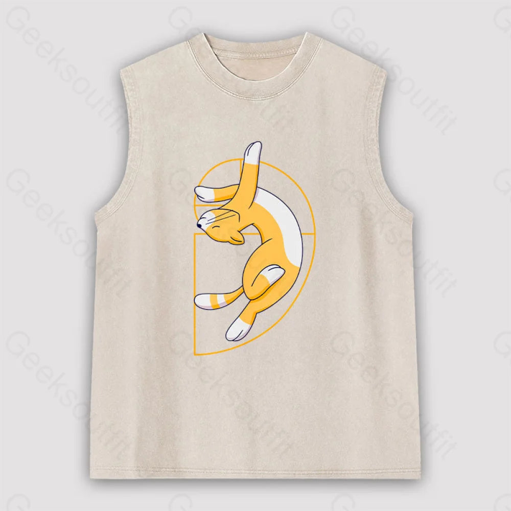 Fibonacci Spiral Cat Unisex Washed Tank Apricot / S