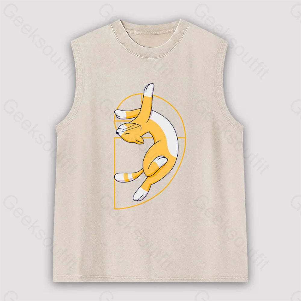 Fibonacci Spiral Cat Unisex Washed Tank Apricot / S
