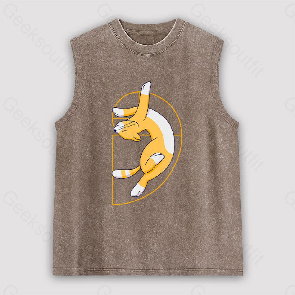 Fibonacci Spiral Cat Unisex Washed Tank Brown / S