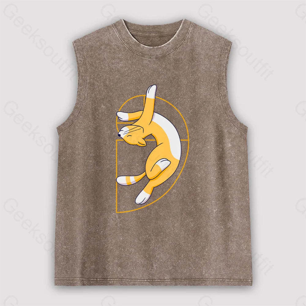 Fibonacci Spiral Cat Unisex Washed Tank Brown / S