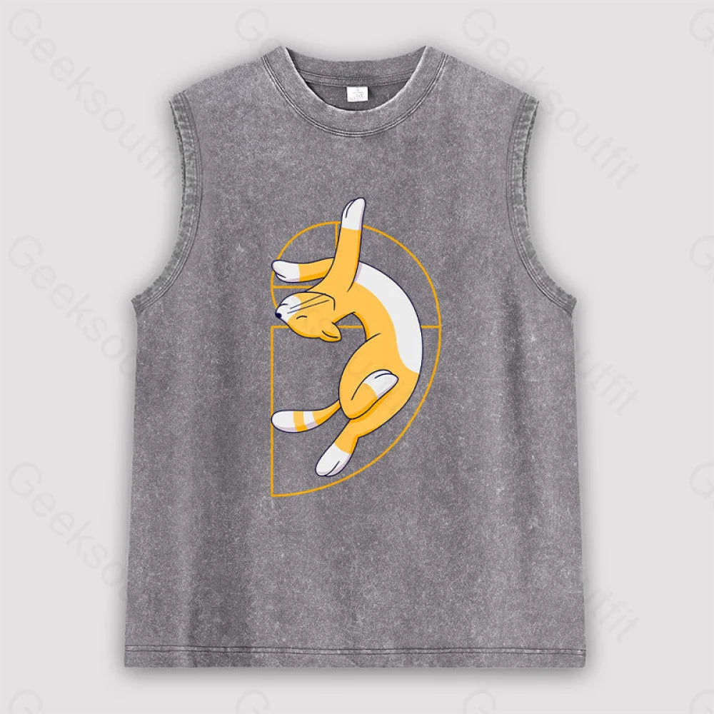 Fibonacci Spiral Cat Unisex Washed Tank Grey / S