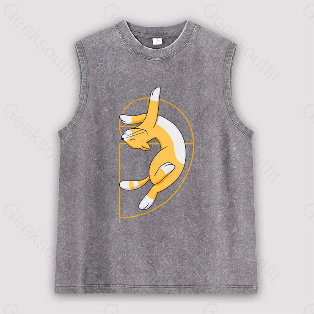 Fibonacci Spiral Cat Unisex Washed Tank Grey / S