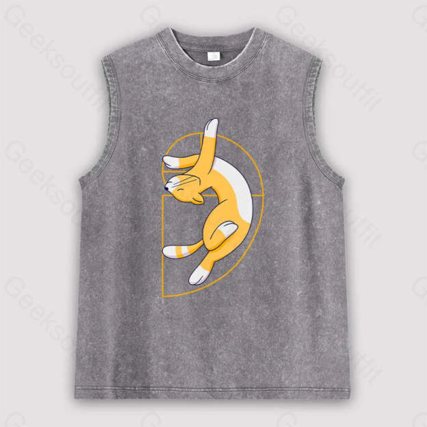 Fibonacci Spiral Cat Unisex Washed Tank Grey / S