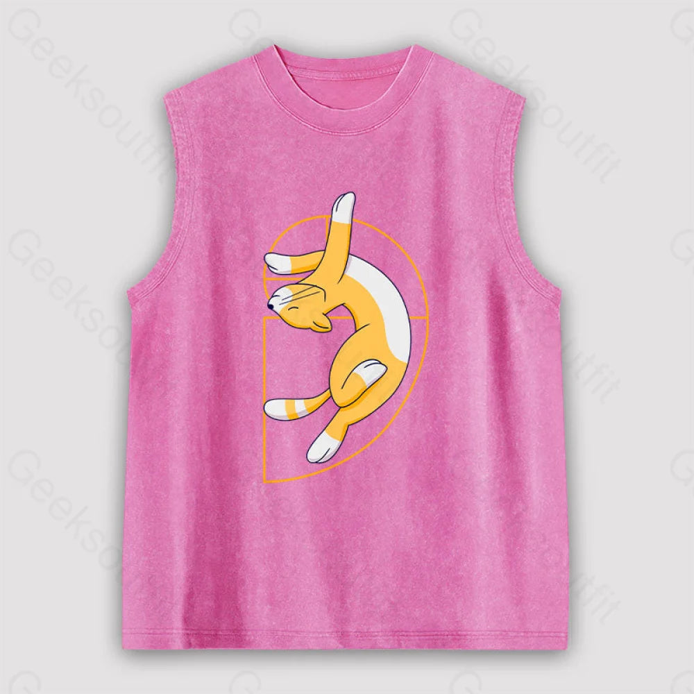 Fibonacci Spiral Cat Unisex Washed Tank Pink / S