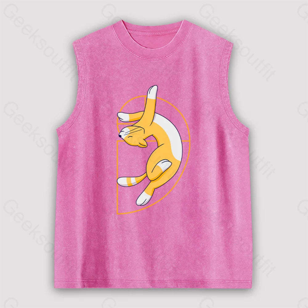 Fibonacci Spiral Cat Unisex Washed Tank Pink / S