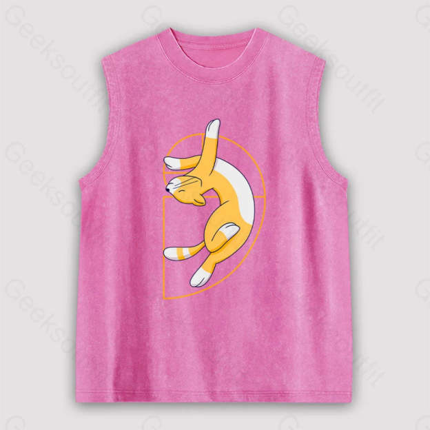 Fibonacci Spiral Cat Unisex Washed Tank Pink / S