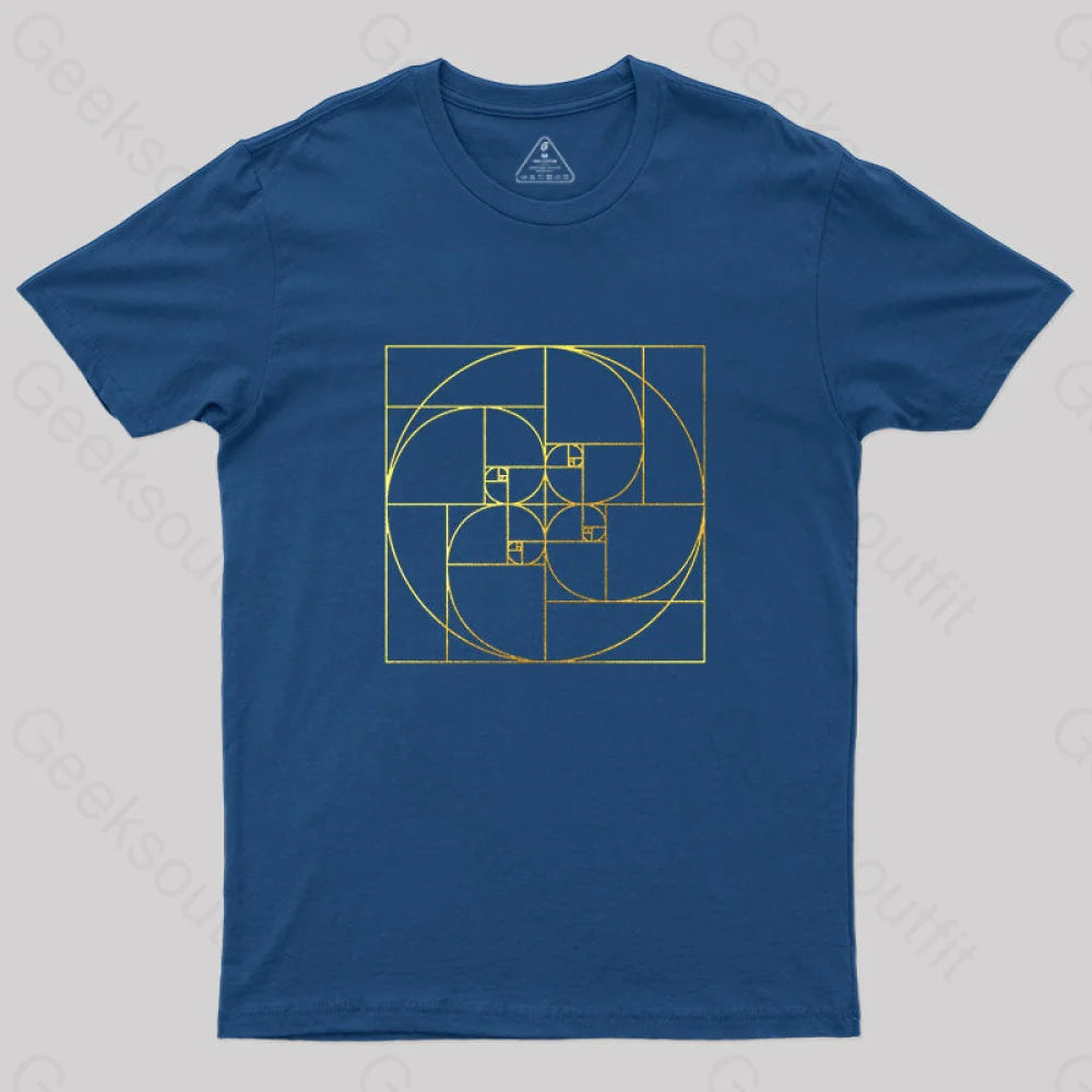 Fibonacci Spiral Golden Ratio Digital T-Shirt Navy / S