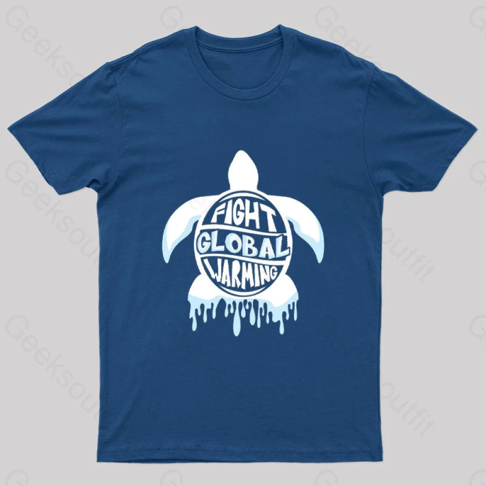 Fight Global Warming Turtle T-Shirt Navy / S