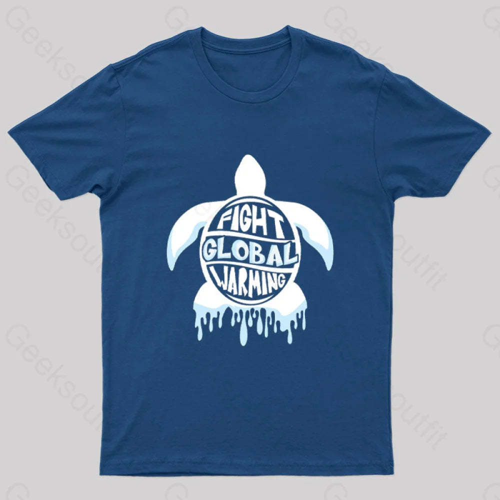 Fight Global Warming Turtle T-Shirt Navy / S
