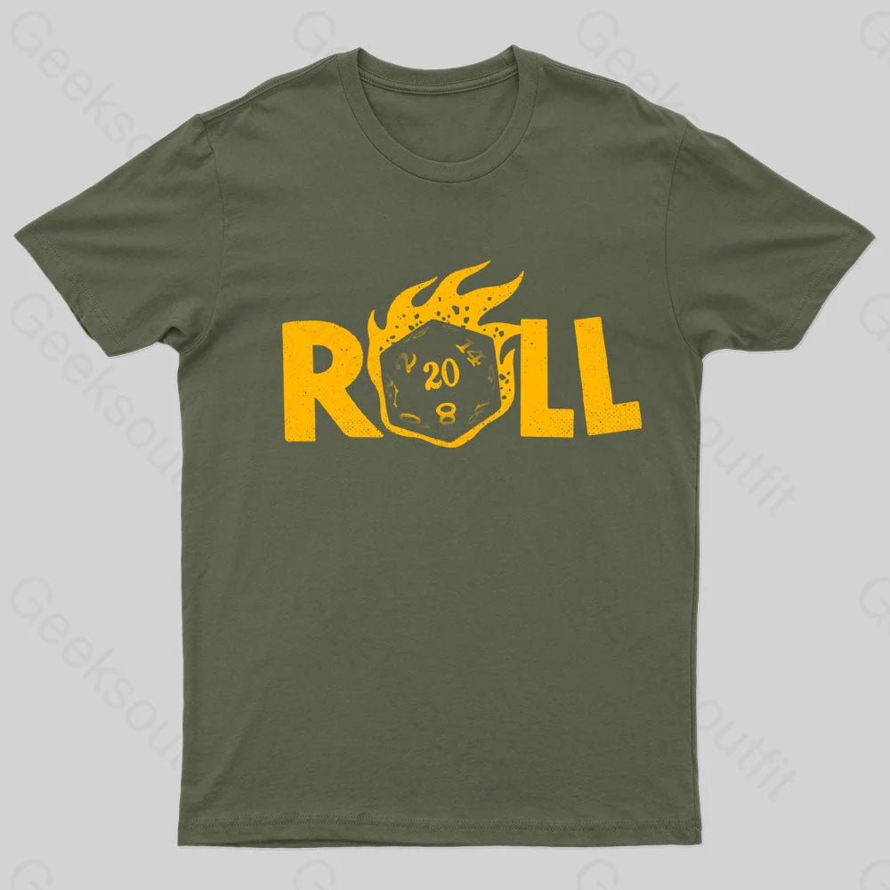 Flaming Dice Geek T-Shirt Army Green / S