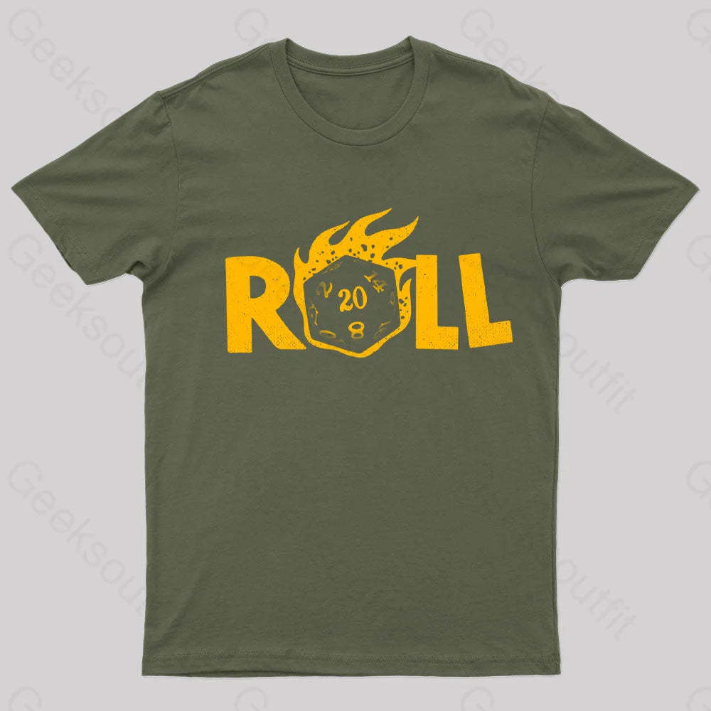 Flaming Dice Geek T-Shirt Army Green / S