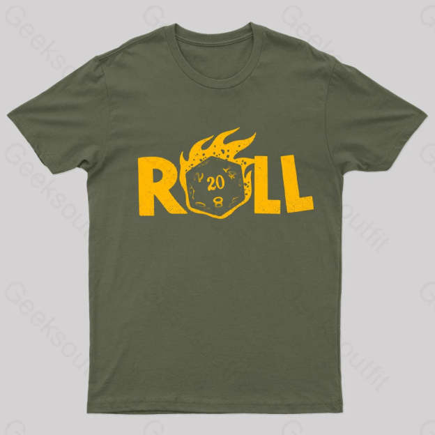 Flaming Dice Geek T-Shirt Army Green / S