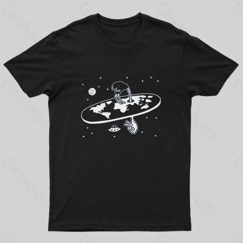 Flat Earth Ostrich Nerd T-Shirt Black / S