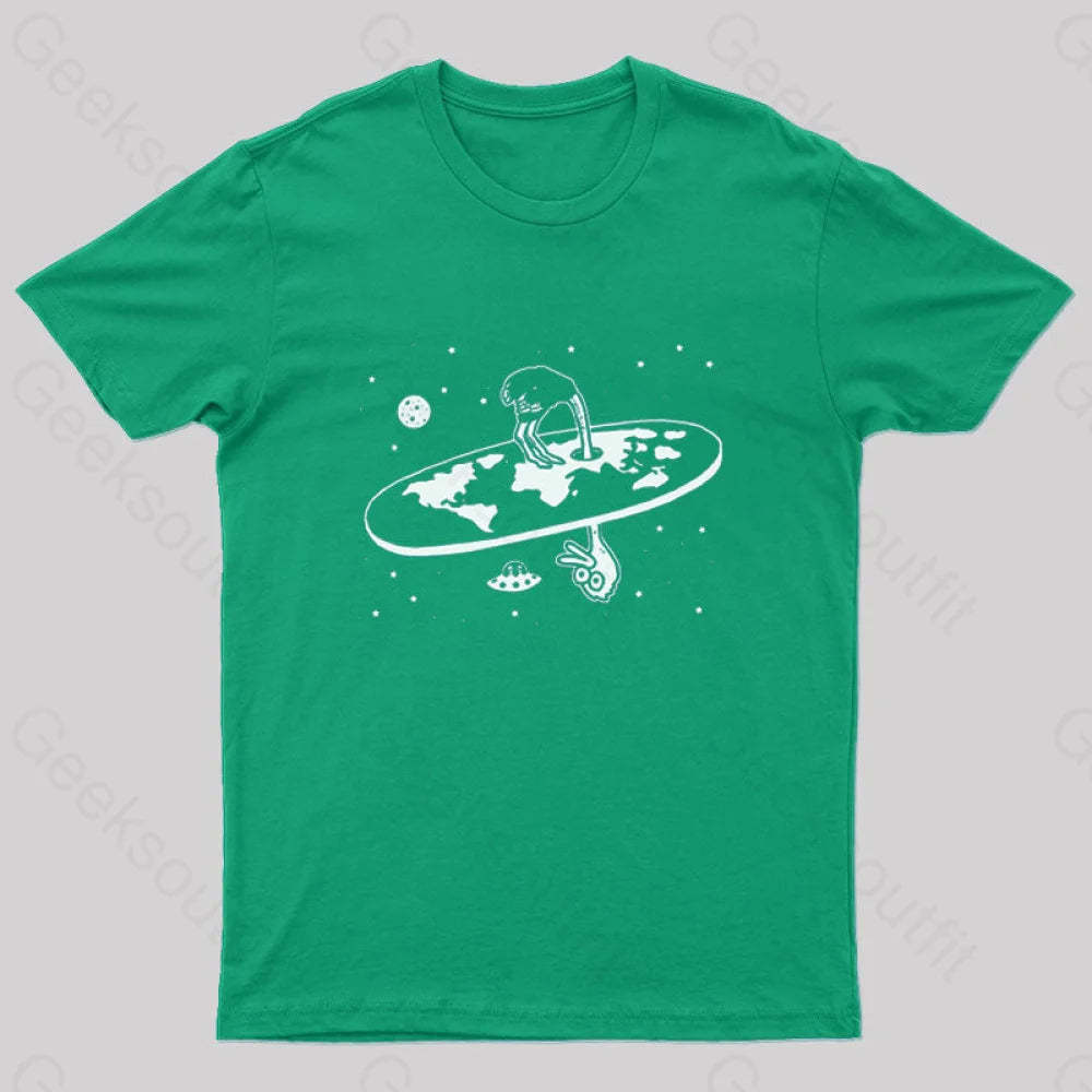Flat Earth Ostrich Nerd T-Shirt Green / S