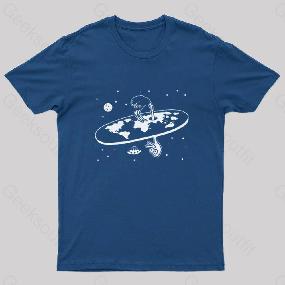 Flat Earth Ostrich Nerd T-Shirt Navy / S