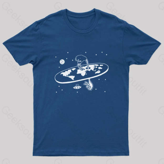 Flat Earth Ostrich Nerd T-Shirt Navy / S