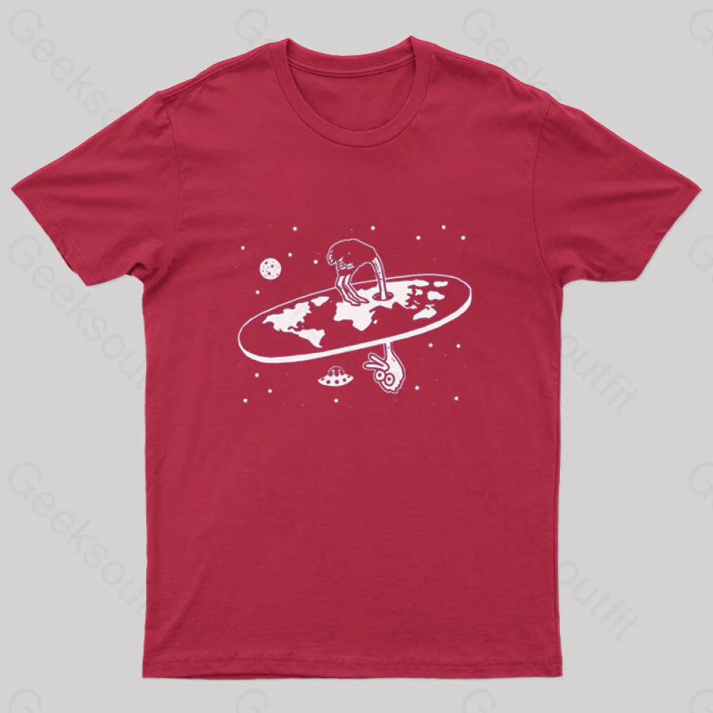 Flat Earth Ostrich Nerd T-Shirt Red / S