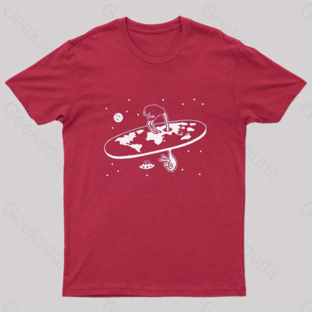 Flat Earth Ostrich Nerd T-Shirt Red / S