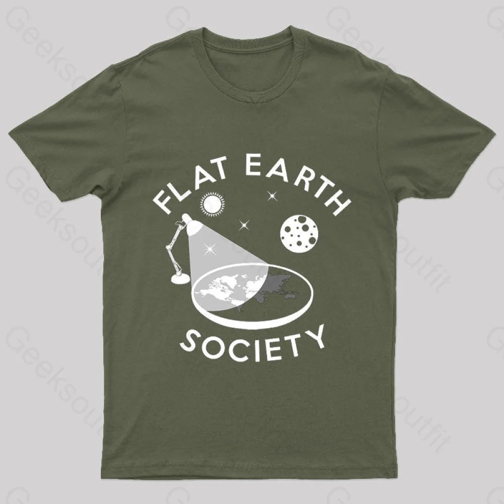 Flat Earth Society Geek T-Shirt Army Green / S