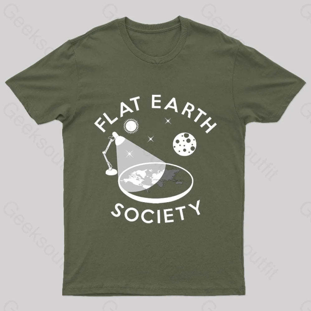 Flat Earth Society Geek T-Shirt Army Green / S