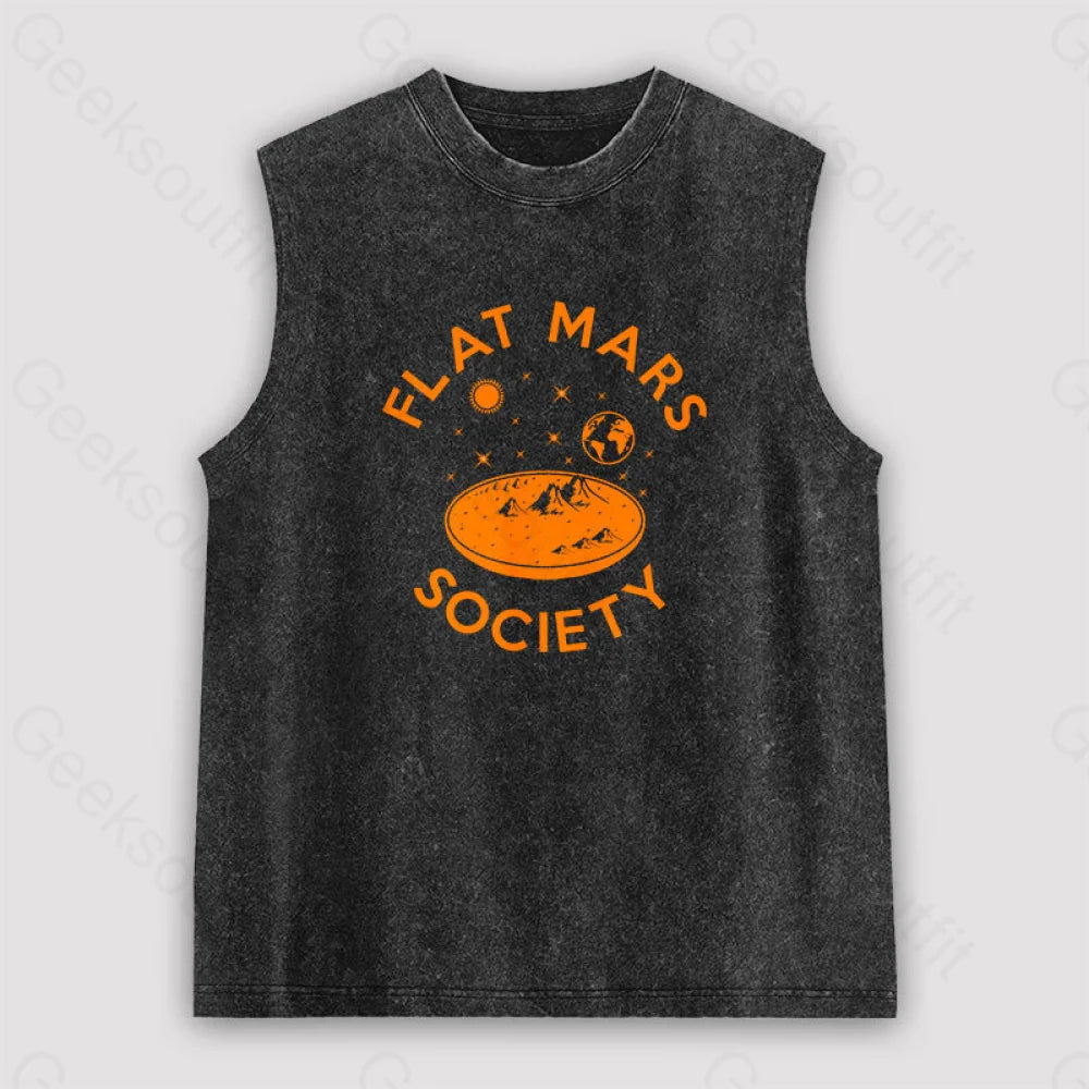 Flat Mars Unisex Washed Tank Black / S