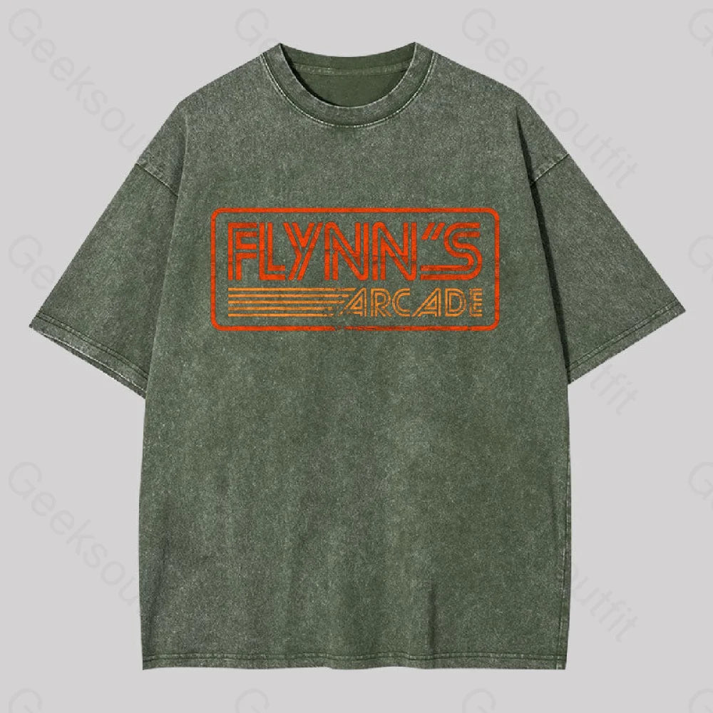 Geeksoutfit Flynn's Arcade 80s Retro Washed T-shirt for Sale