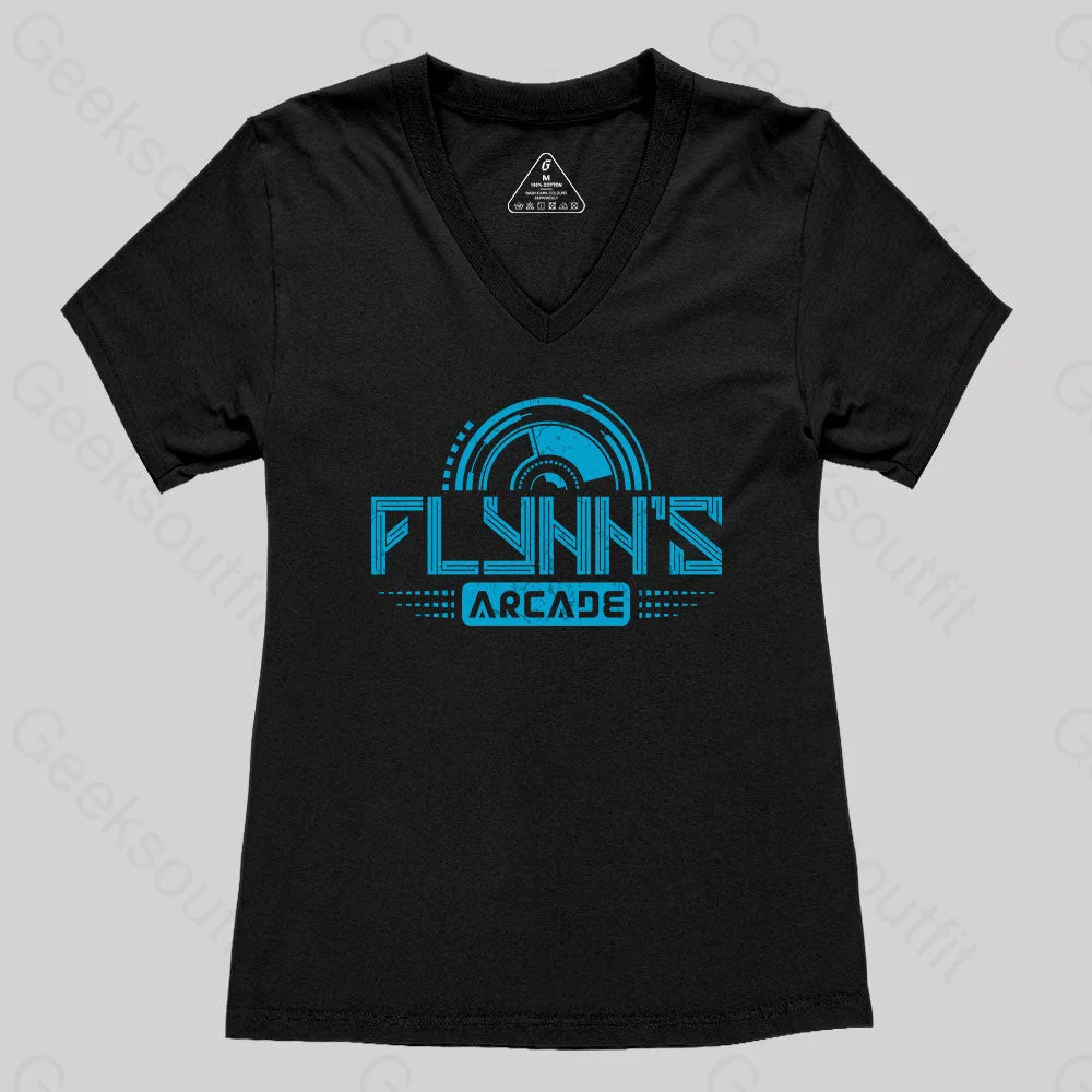 Flynn’s Arcade Est 1982 Women’s V-Neck T-Shirt Black / S