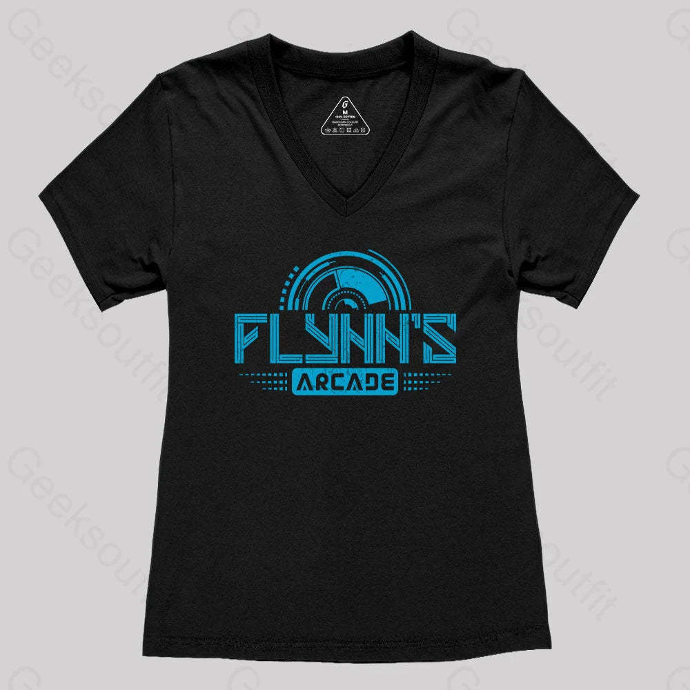 Flynn’s Arcade Est 1982 Women’s V-Neck T-Shirt Black / S
