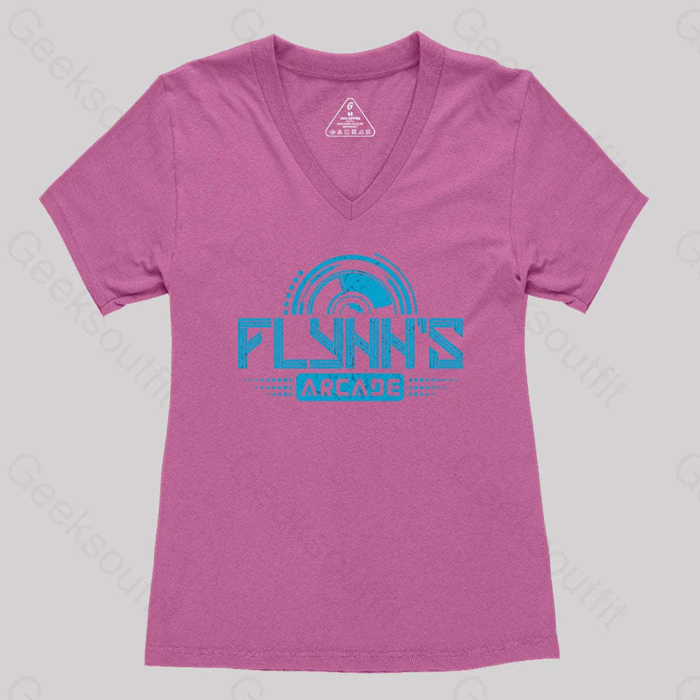 Flynn’s Arcade Est 1982 Women’s V-Neck T-Shirt Rose Red / S