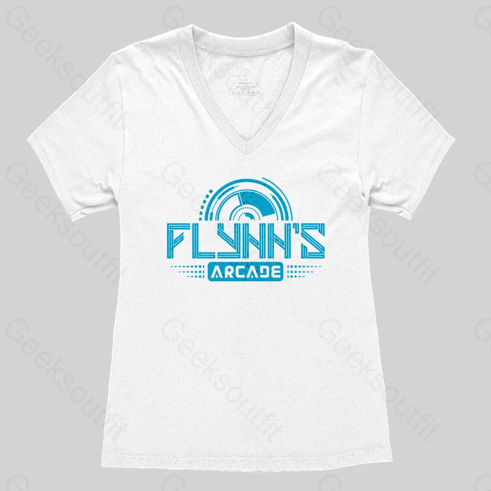 Flynn’s Arcade Est 1982 Women’s V-Neck T-Shirt White / S