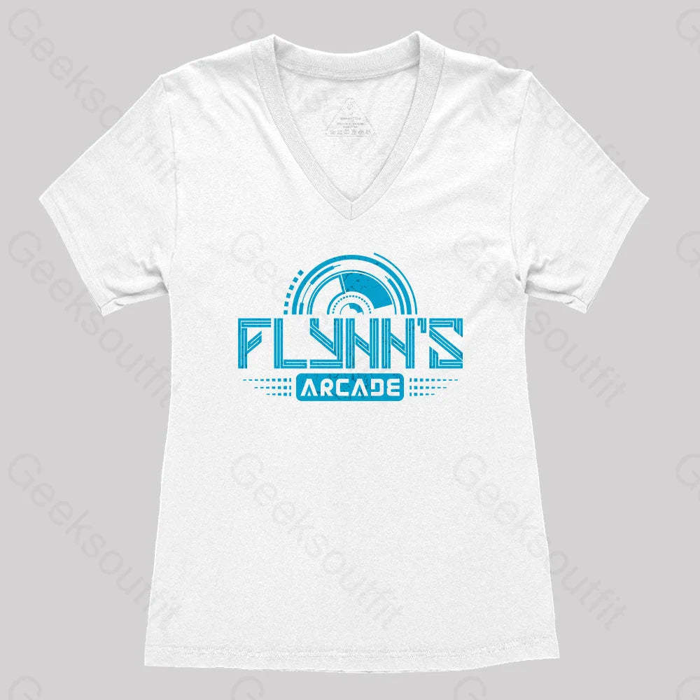 Flynn’s Arcade Est 1982 Women’s V-Neck T-Shirt White / S